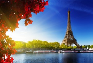 Seine in Paris with Eiffel tower in autumn time